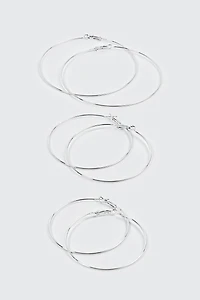 3-pack 14K White Gold Plated Hoop Earrings