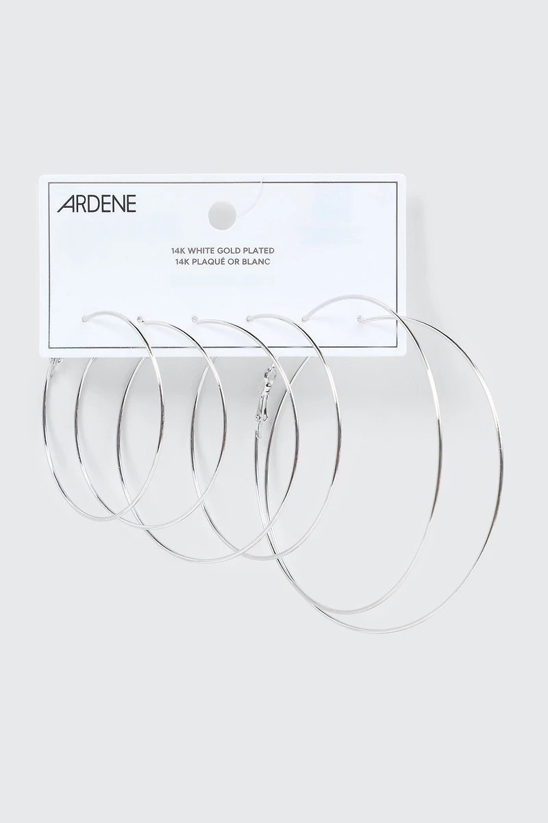 3-pack 14K White Gold Plated Hoop Earrings
