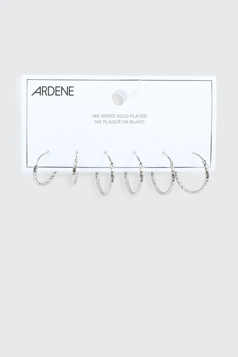 3-Pack 14K White Gold Plated Hoop Earrings