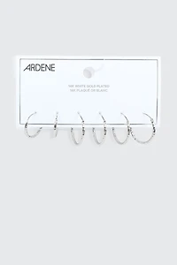 3-Pack 14K White Gold Plated Hoop Earrings