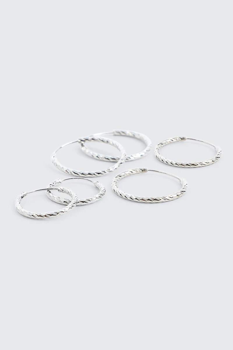 3-Pack 14K White Gold Plated Hoop Earrings