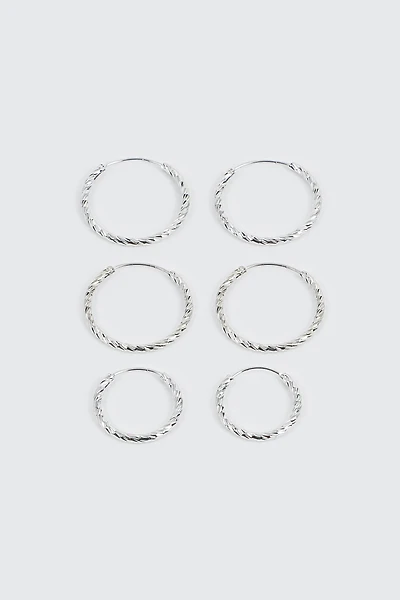 3 paires de d'anneaux plaqués or blanc 14K