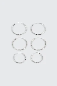 3 paires de d'anneaux plaqués or blanc 14K