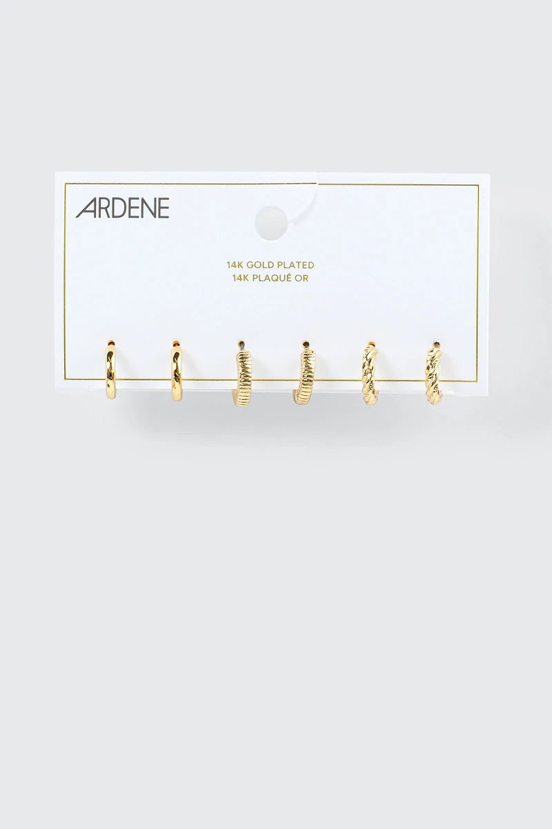 3-Pack 14K Plated Hoop Earrings