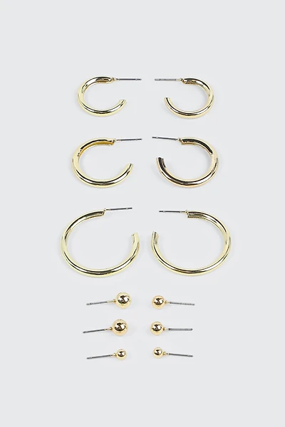 6-Pack 14K Gold Plated Hoop & Stud Earrings