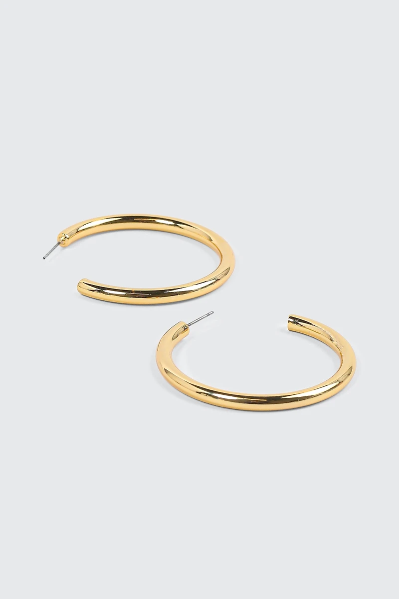14K Gold Plated Chunky Tube Hoop Earrings