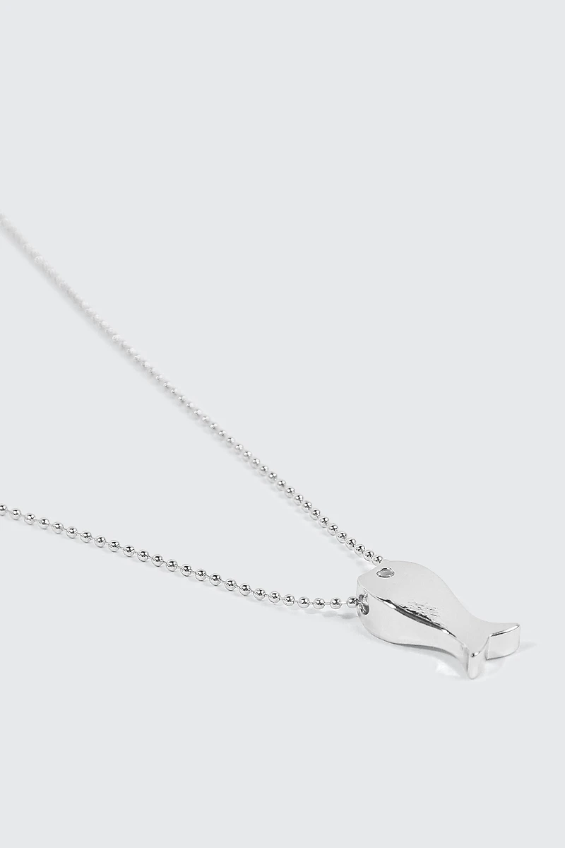 14K White Gold Plated Fish Necklace
