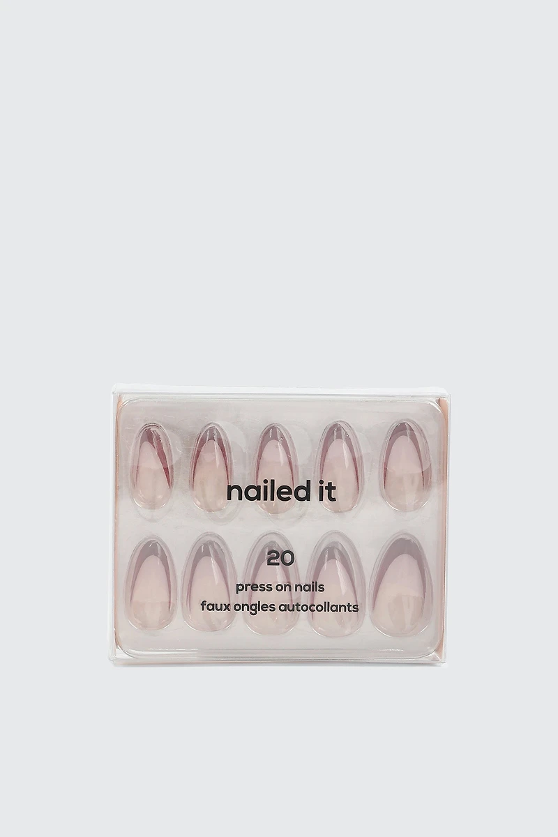 Lot de 20 faux ongles autocollants à bout français