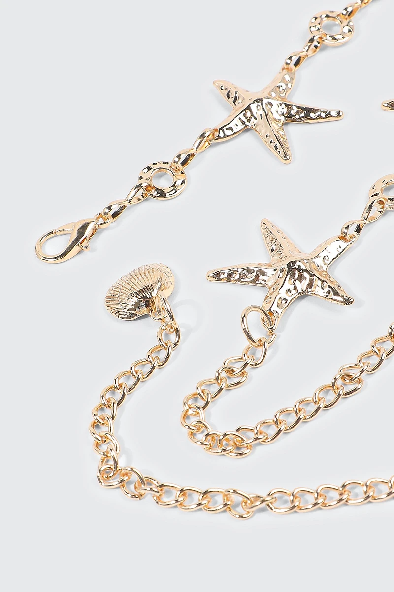 Hammered Metal Starfished Chain Belt