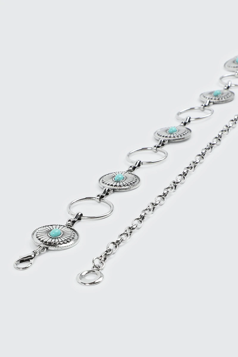 Medallion Chain Belt with Stones