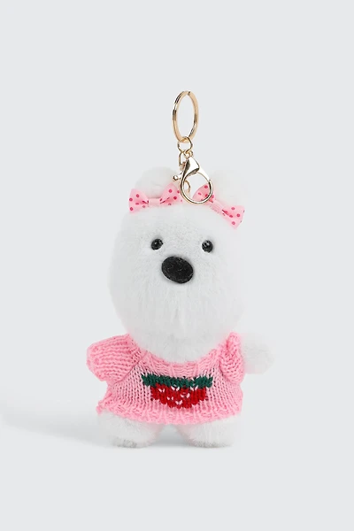 Porte-clés chien à chandail fraise
