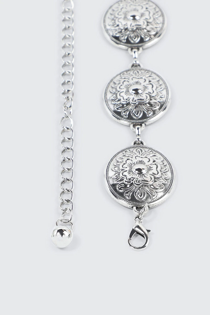 Ceinture chaîne médaillons floraux
