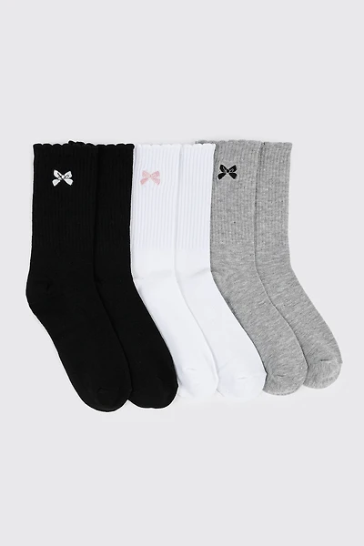 Bow Embroidery Crew Socks