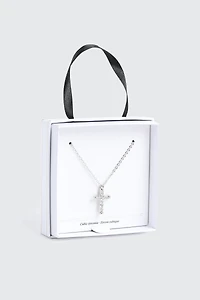 14K White Gold Plated Cross Necklace