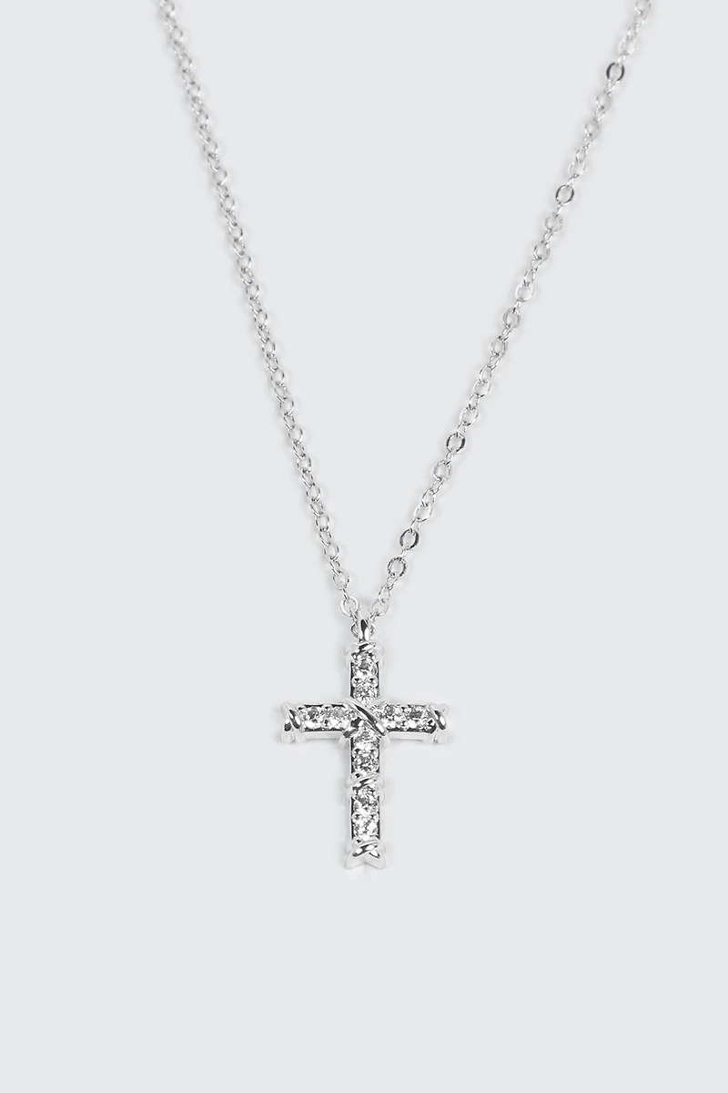 Collier croix plaqué or blanc 14K