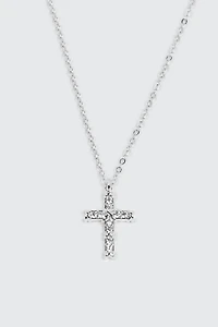 Collier croix plaqué or blanc 14K