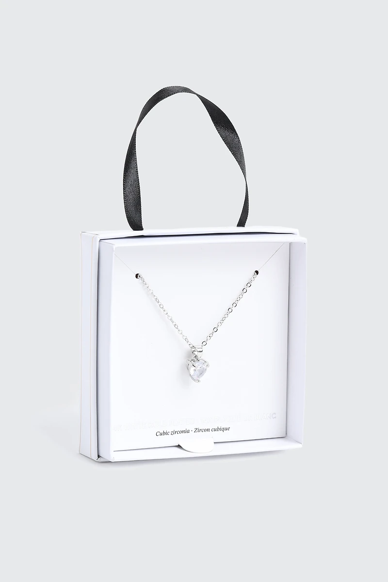 Collier cœur plaqué or blanc 14K