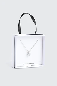 Collier cœur plaqué or blanc 14K