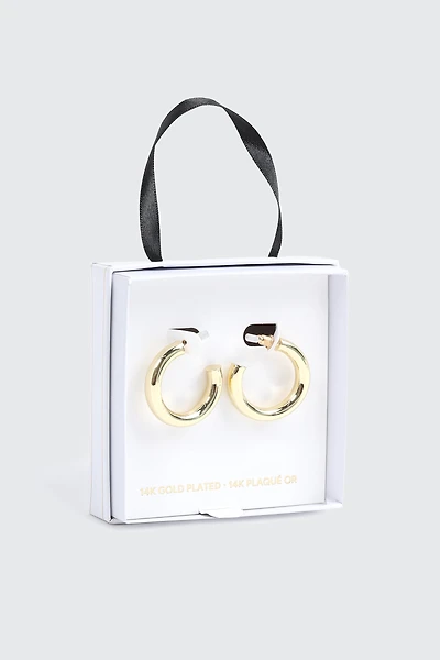 14K Gold Plated Chunky Tube Hoop Earrings