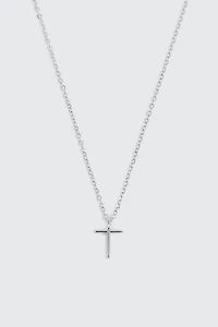 14K White Gold Plated Cross Necklace