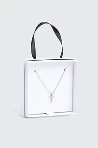 14K White Gold Plated Cross Necklace