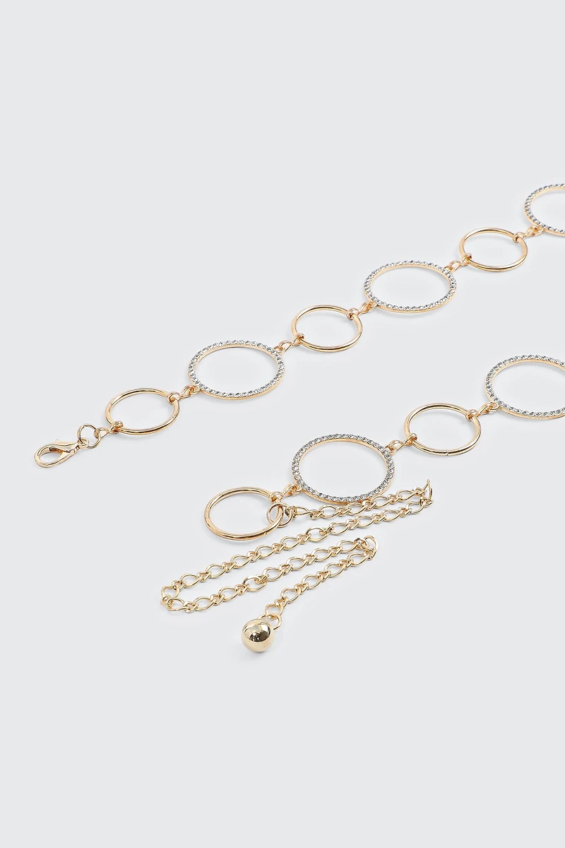 Rhinestone Ring Chain Belt