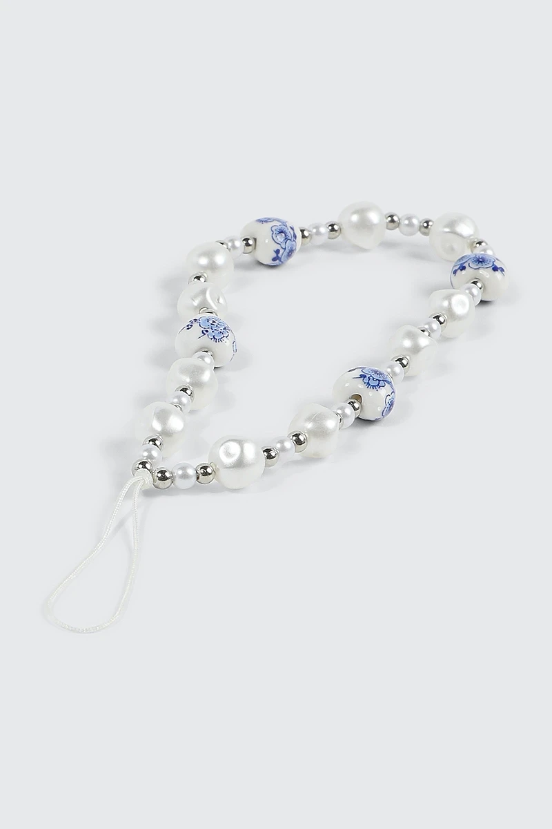Beaded Phone Charm with Pearls