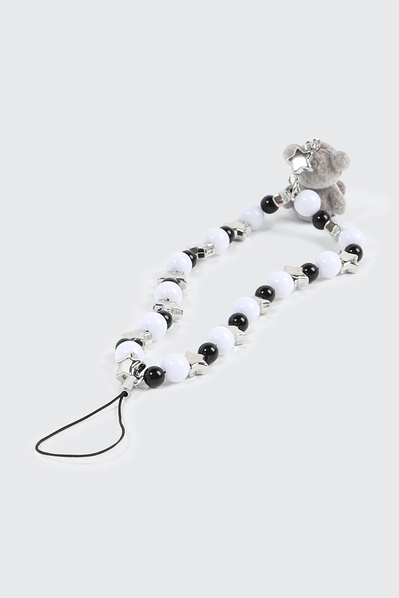 Phone Charm with Beads and Fuzzy Bear