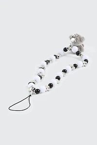 Phone Charm with Beads and Fuzzy Bear