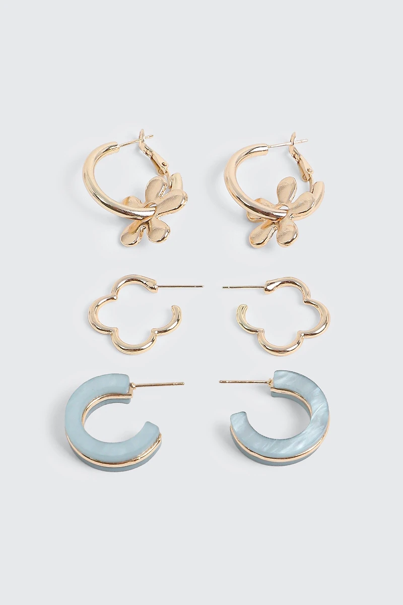 Lot de 3 paires de boucles d'oreilles anneaux