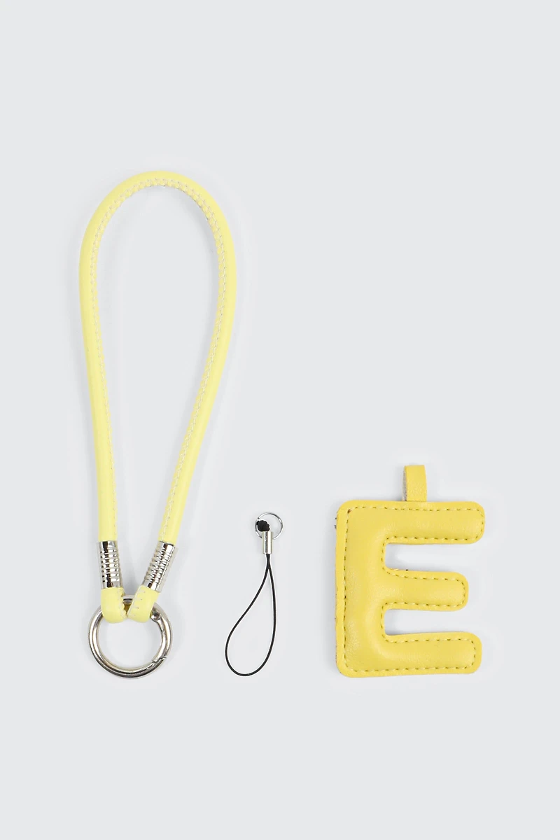 Yellow Initial E Faux Leather Charm with Wristlet