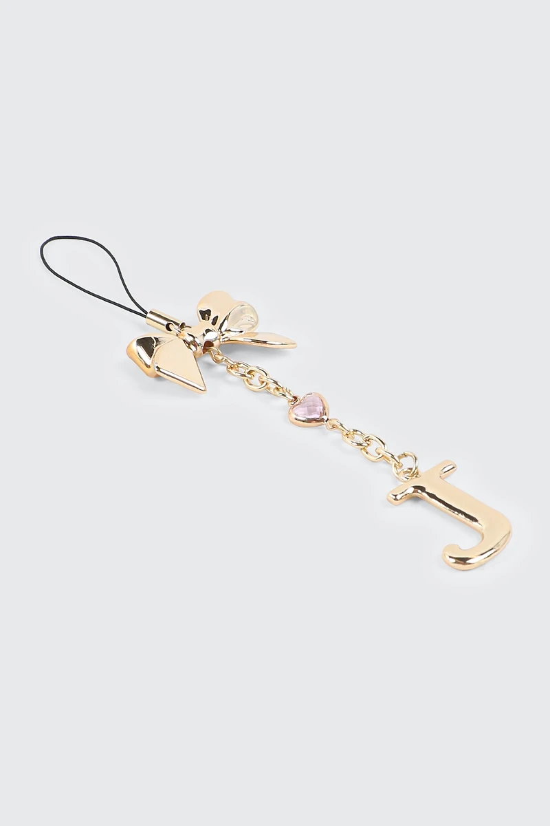 Shiny Letter J Phone Charm with Bow