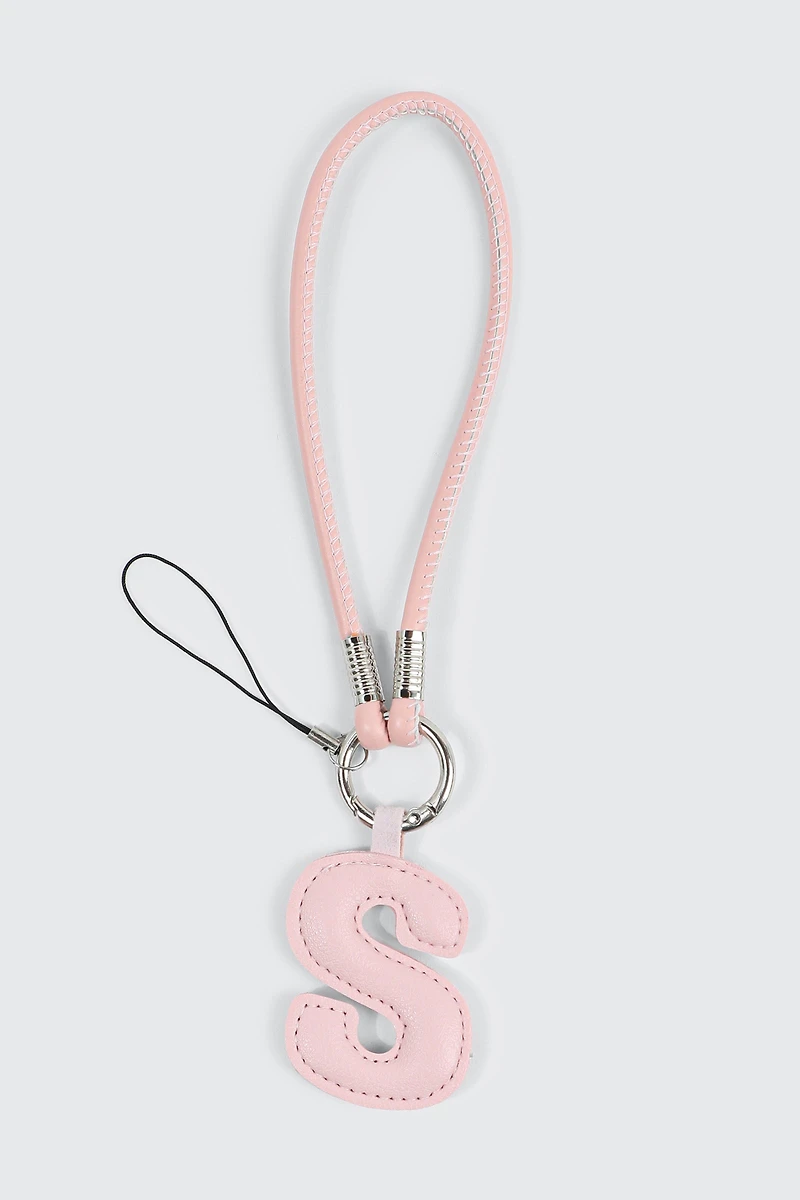 Pink Initial S Faux Leather Charm with Wristlet