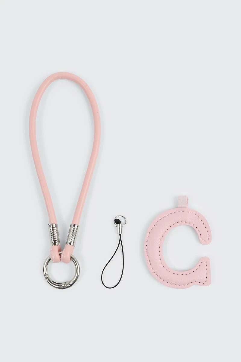Pink Initial C Faux Leather Charm with Wristlet