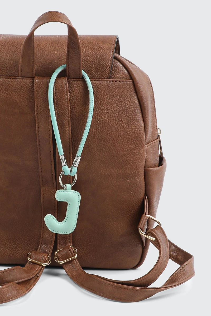 Green Initial J Faux Leather Charm with Wristlet