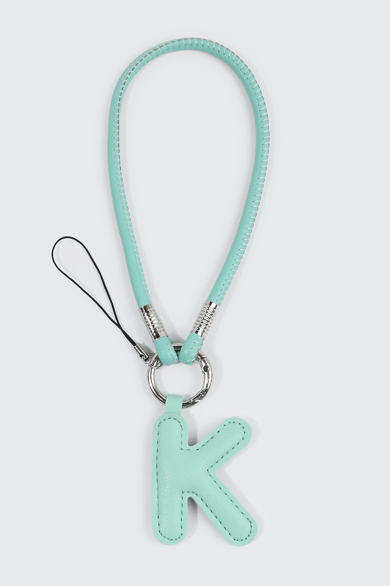 Green Initial K Faux Leather Charm with Wristlet