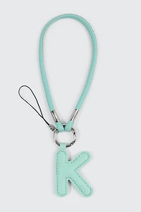 Green Initial K Faux Leather Charm with Wristlet