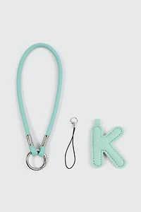 Green Initial K Faux Leather Charm with Wristlet