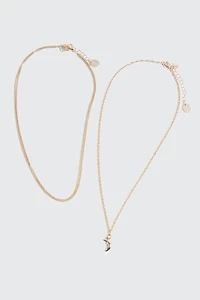 2-Row Moon Pendant Necklace
