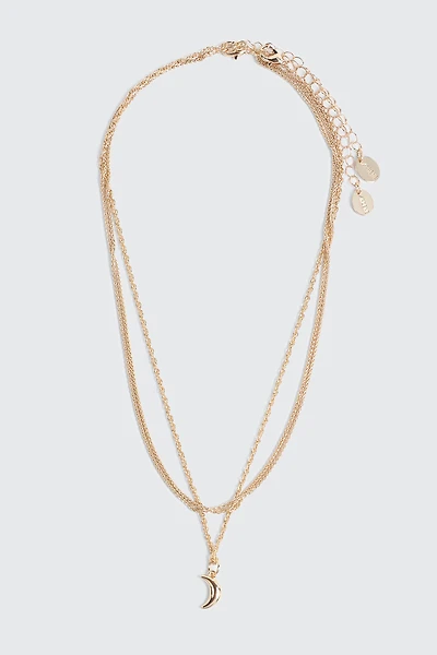2-Row Moon Pendant Necklace