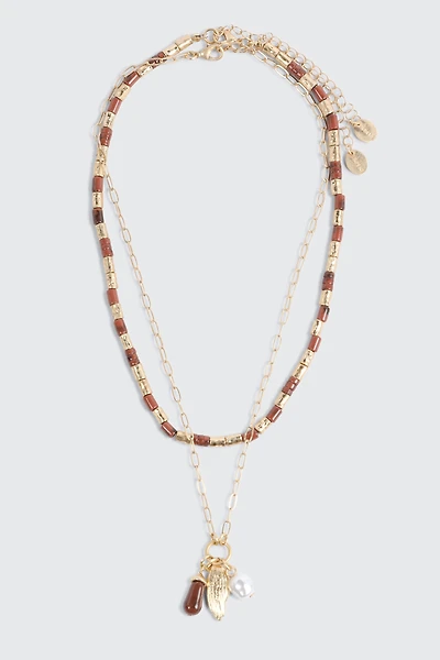 2-Pack Beaded Charm Necklace Set