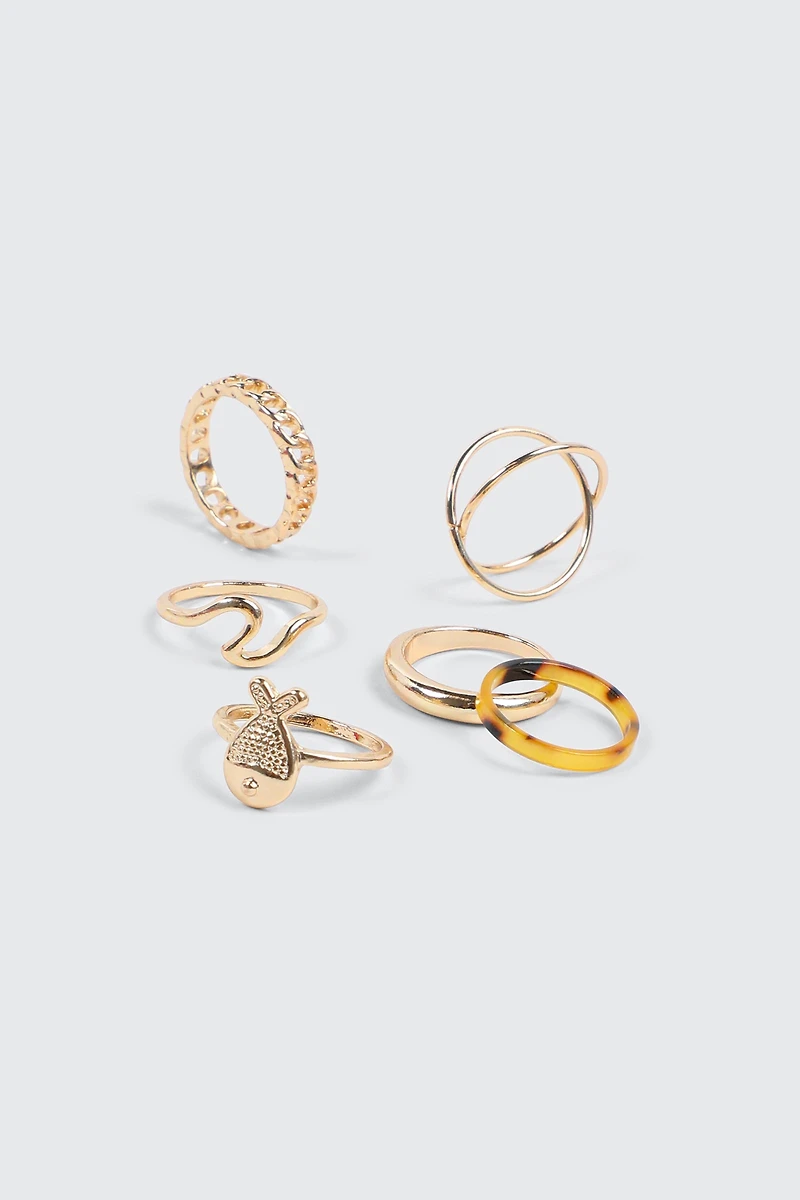 5-Pack Rings with Fish detail