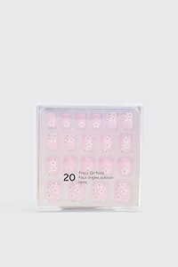 Lot de 20 faux ongles auto-adhésifs floraux