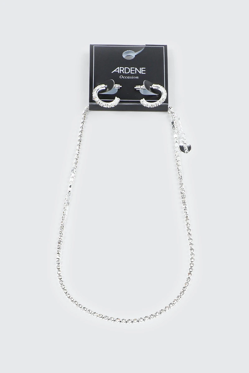 Rhinestone Tennis Necklace & Earrings
