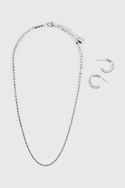 Rhinestone Tennis Necklace & Earrings