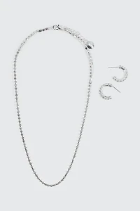 Rhinestone Tennis Necklace & Earrings