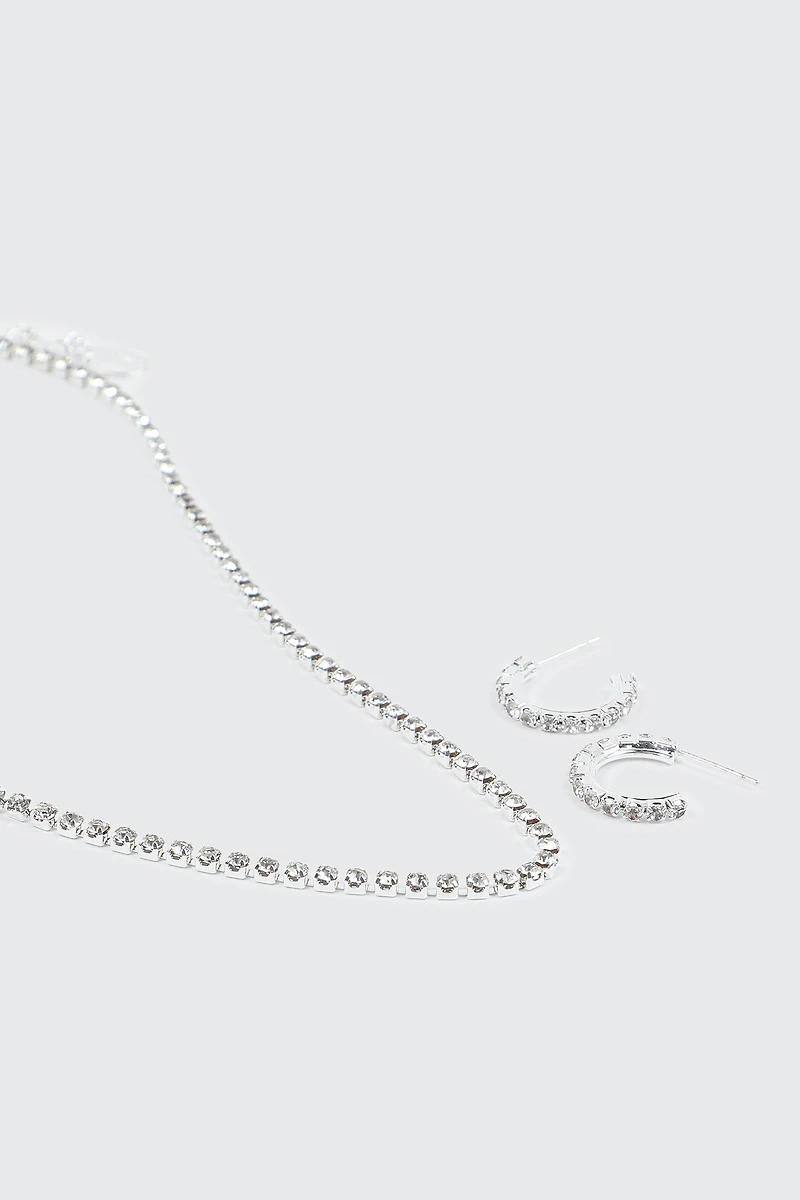 Rhinestone Tennis Necklace & Earrings