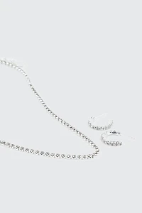 Rhinestone Tennis Necklace & Earrings