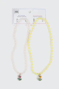 Best Friends Bead and Tulip Charm Necklace
