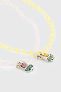 Best Friends Bead and Tulip Charm Necklace